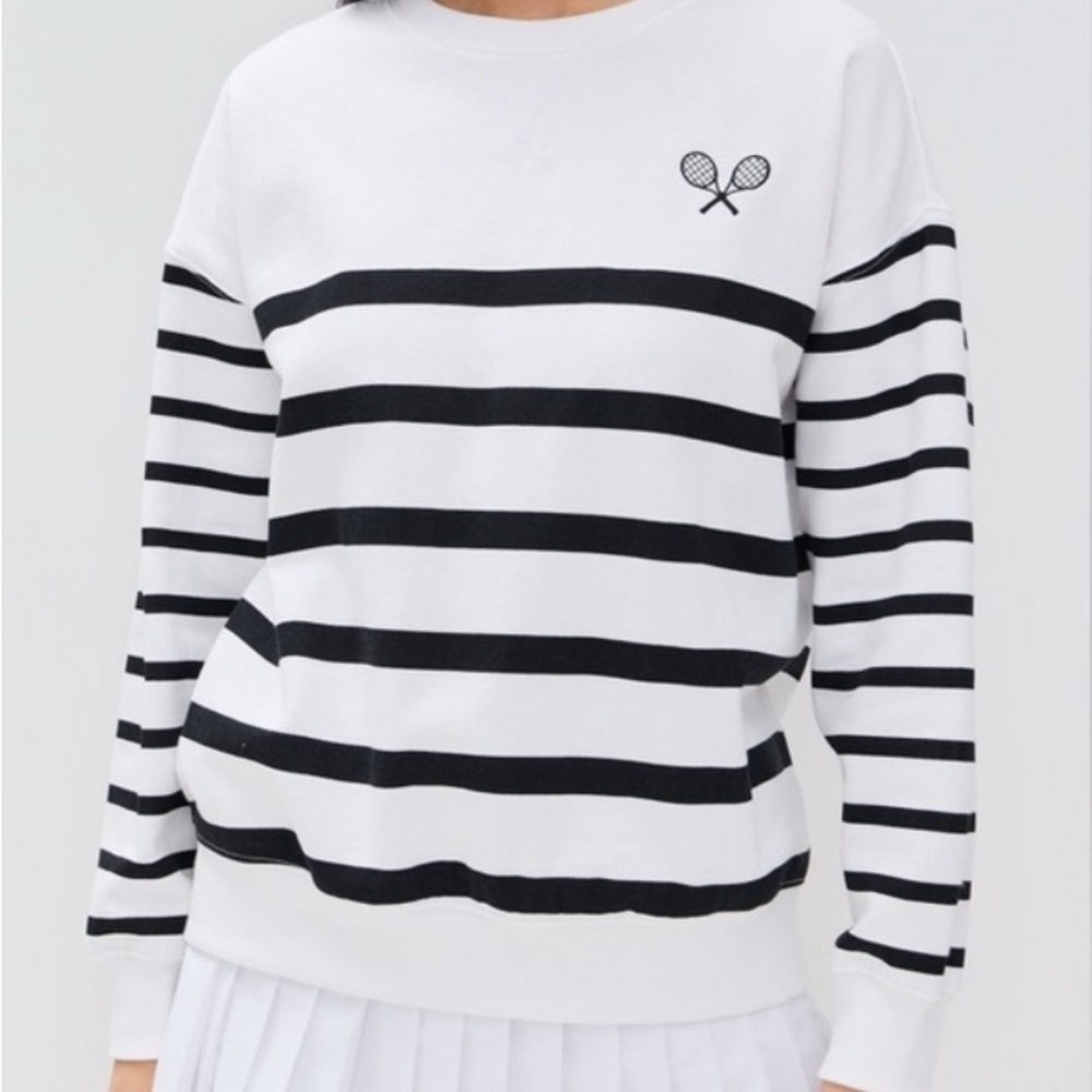 Z Supply Black and White Striped Crew Neck Sweater